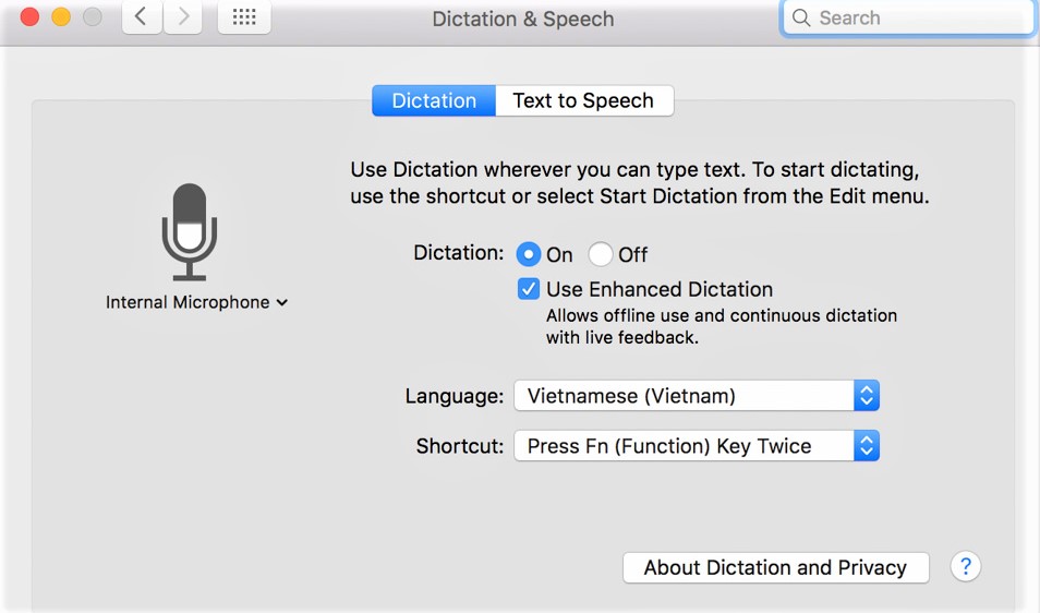 tắt Dictation trên Macbook