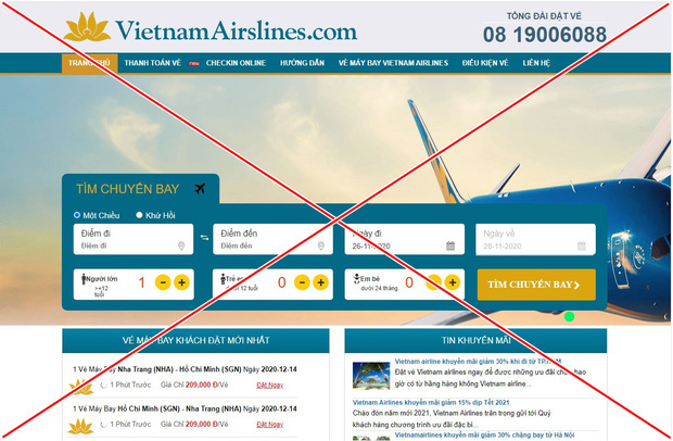 Trang web giả mạo Vietnam Airlines