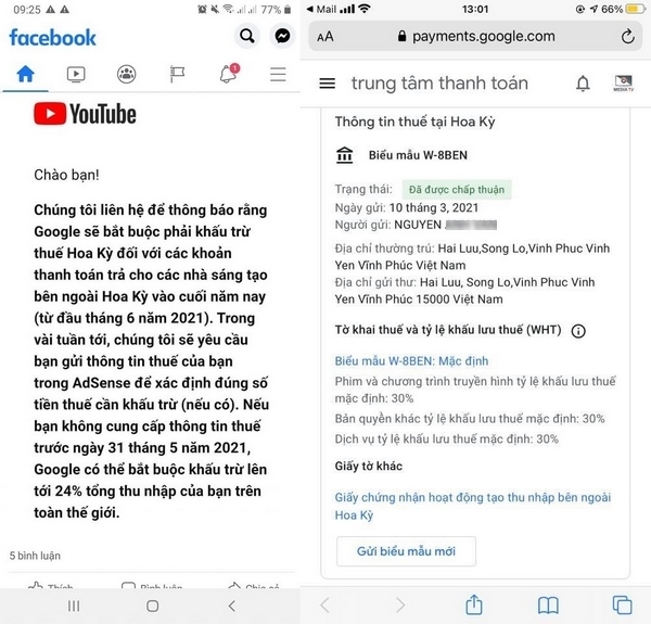 YouTuber Việt Nam xôn xao về thông báo khấu lưu thuế 30% từ Google