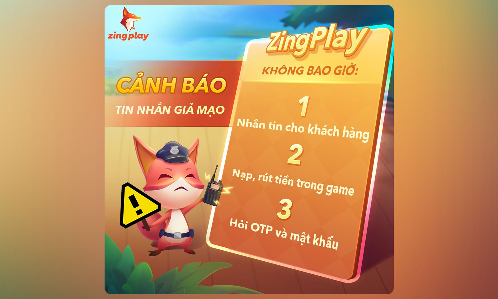 Cổng game ZingPlay cảnh báo game thủ nên cẩn trọng với tin nhắn mạo danh lừa đảo