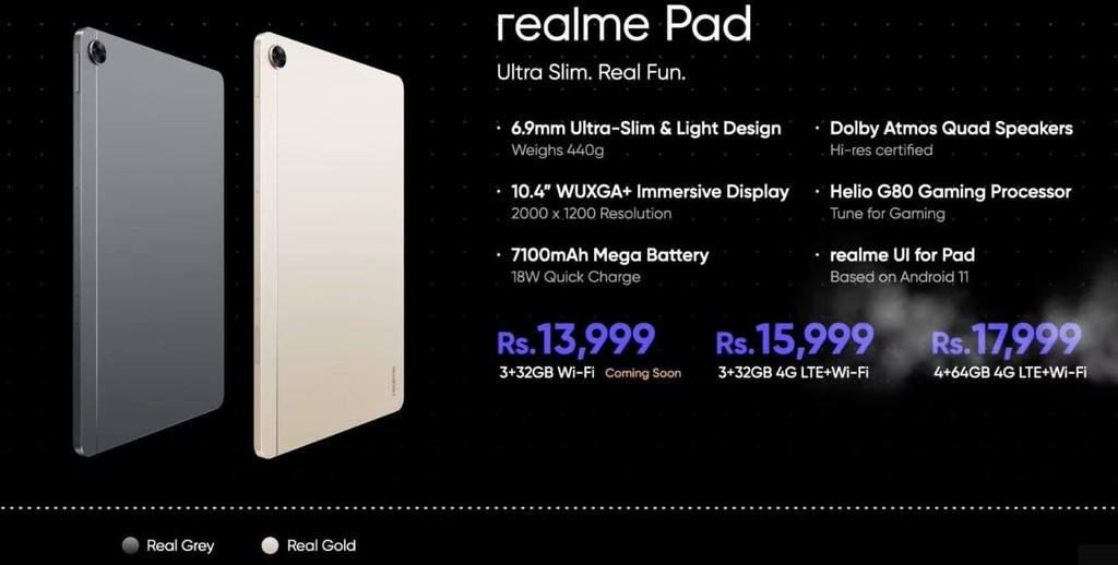 Tablet đầu tiên của realme ra mắt, giá từ 190 USD