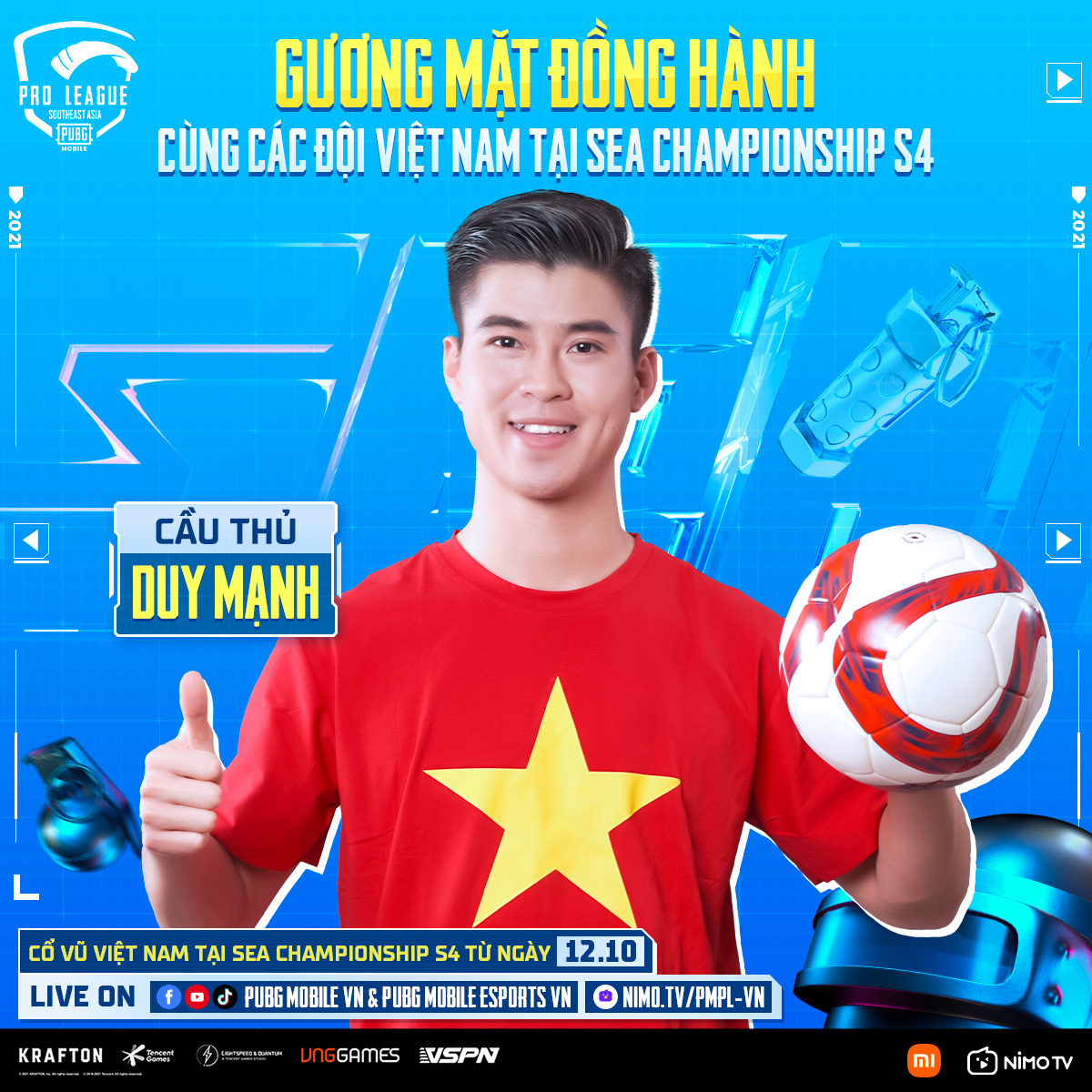 Cầu thủ Đỗ Duy Mạnh đồng hành 4 đội tuyển PUBG Mobile Việt Nam tại SEA Championship S4