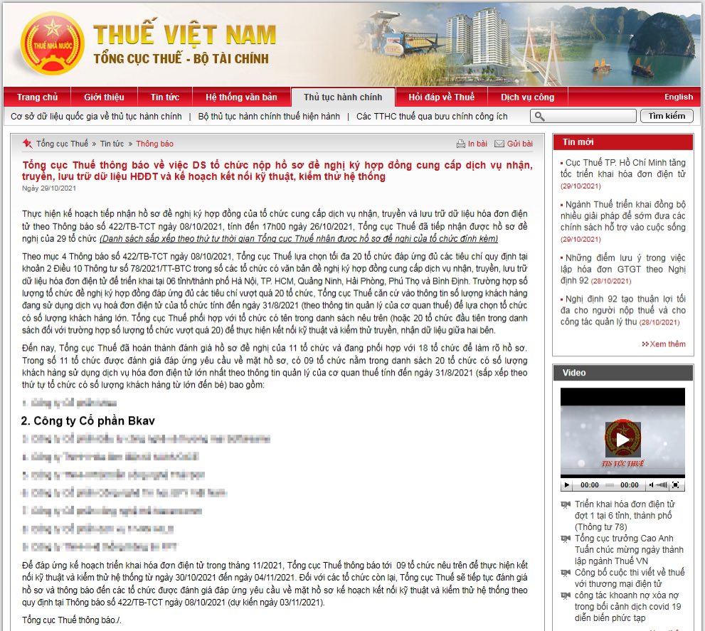 Bkav là tổ chức cung cấp dịch vụ Hóa đơn điện tử hàng đầu tại Việt Nam