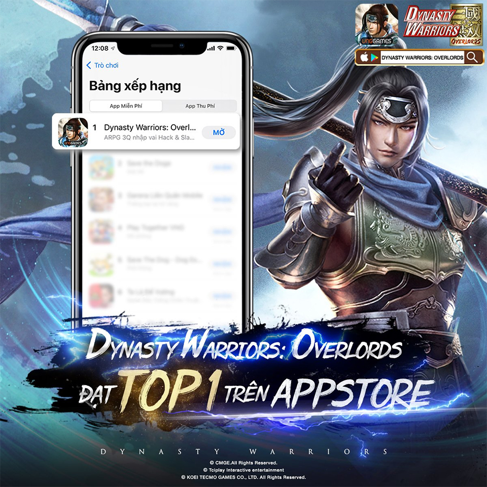 Vừa ra mắt, Dynasty Warriors: Overlords đã chễm chệ trên Top 1 BXH App Store