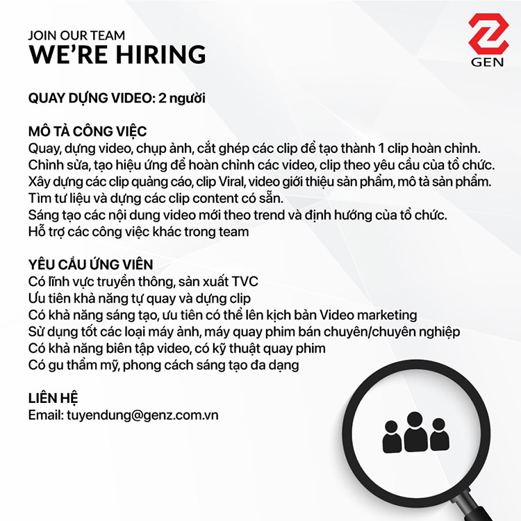 GenZ Việt tuyển dụng 2 nhân viên quay dựng video