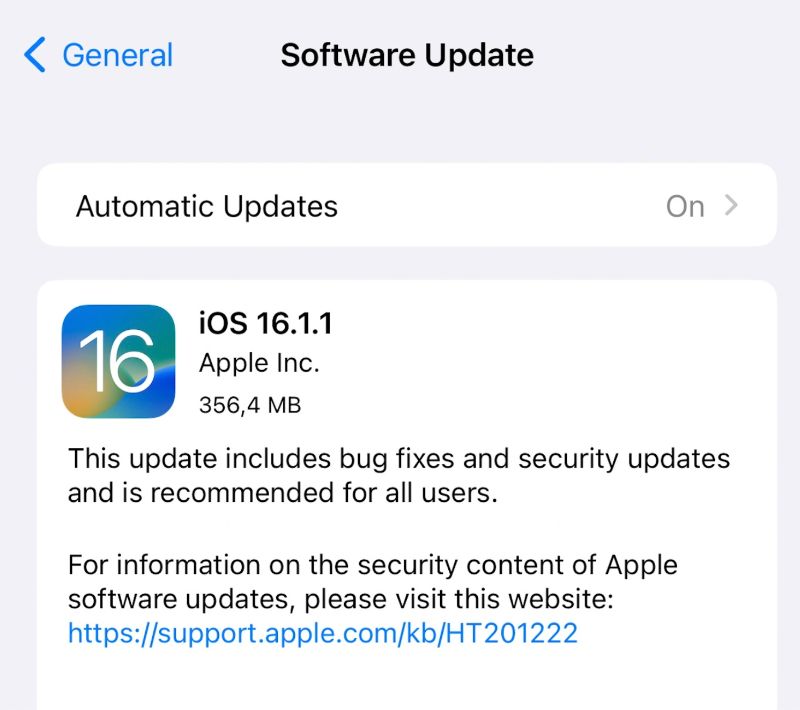 Apple chính thức phát hành iOS 16.1.1 và iPadOS 16.1.1