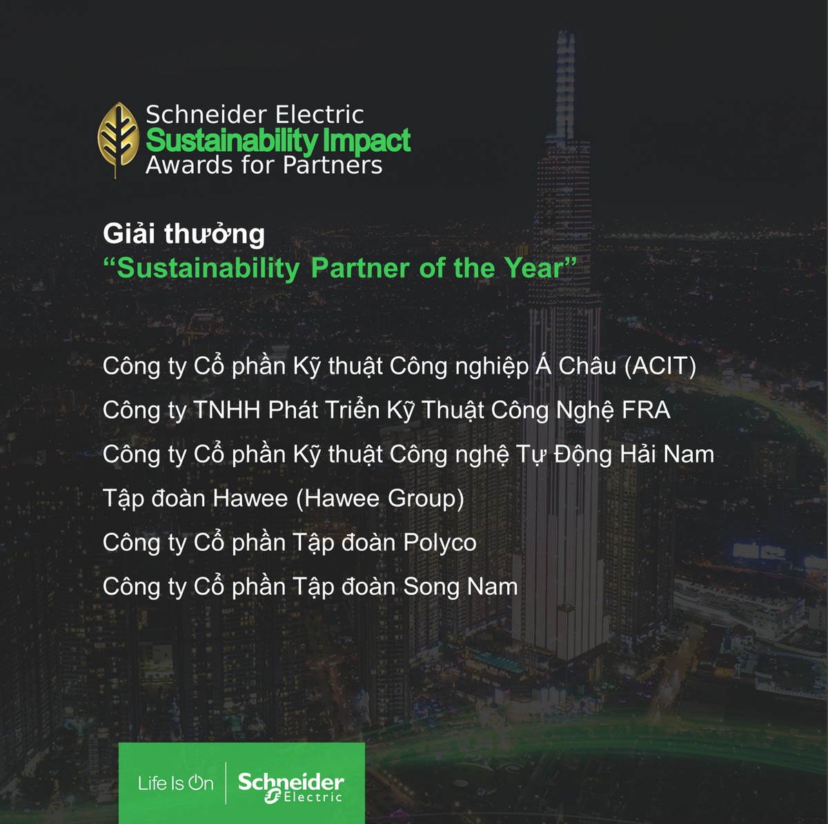 Schneider Electric vinh danh đối tác tại giải thưởng Phát triển bền vững Sustainability Impact Awards