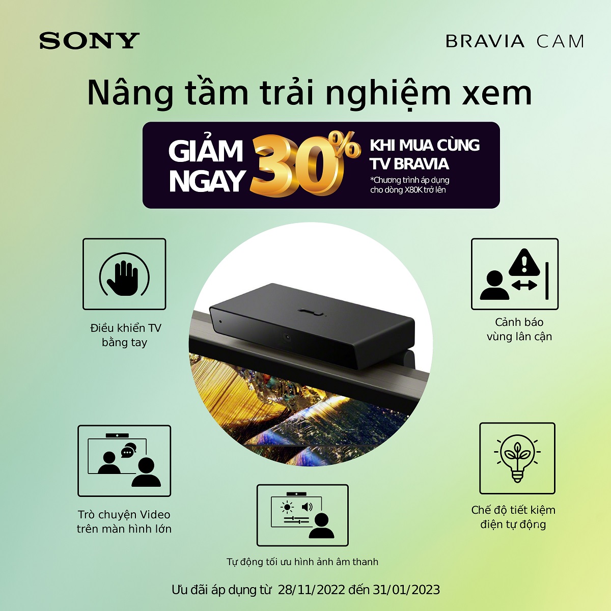 Trò chuyện video và điều khiển TV bằng tay với BRAVIA CAM thông minh trên TV Sony