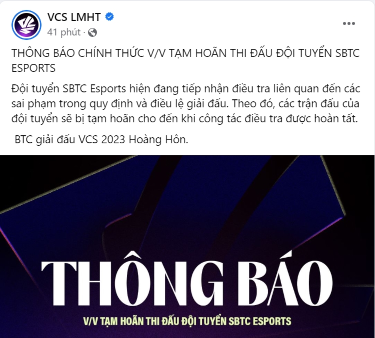 Nghi vấn SBTC Esports bán độ: VCS hoãn thi đấu để điều tra!