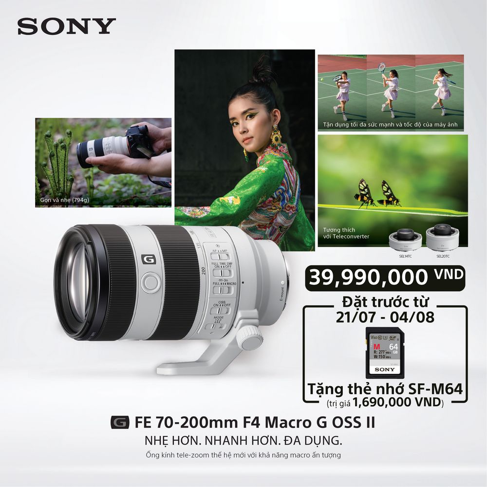 Sony ra mắt ống kính FE 70-200MM F4 Macro G OSS II mang đến chất lượng hình ảnh vượt trội và hiệu suất lấy nét tự động đỉnh cao