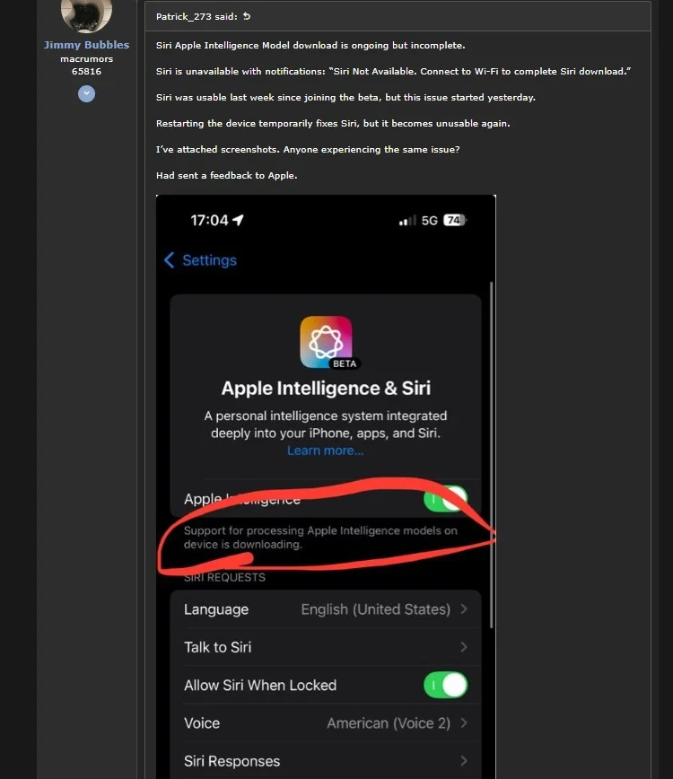 Siri gặp lỗi trên iOS 18.1 Beta