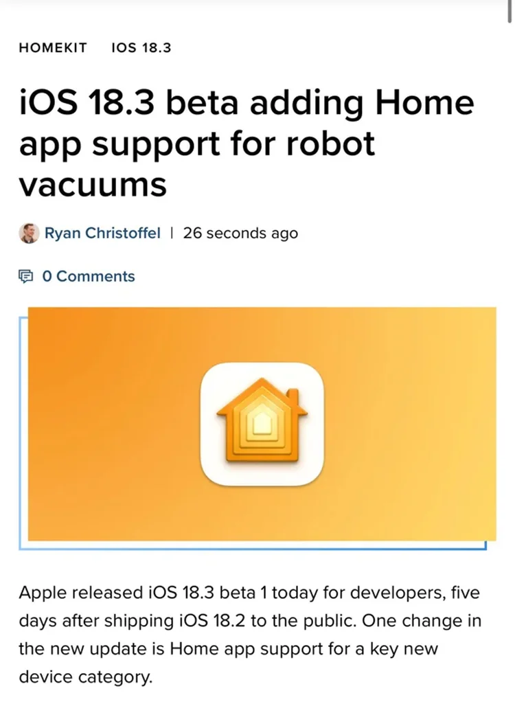 iOS 18.3: Apple âm thầm "xuất xưởng" robot hút bụi?