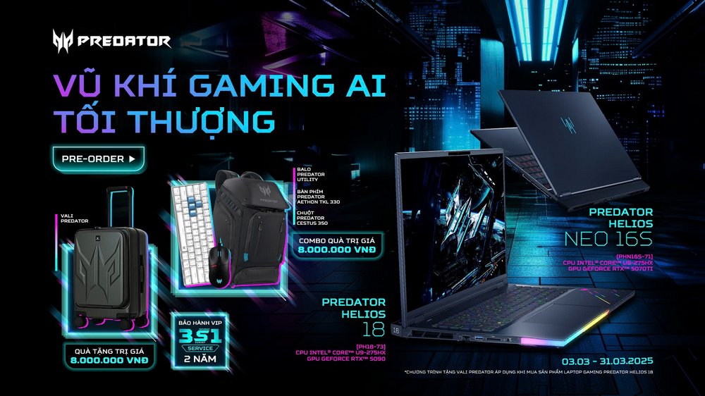 Loạt laptop gaming 2025 của Acer mở đặt trước 5 Loạt laptop gaming 2025 của Acer mở đặt trước