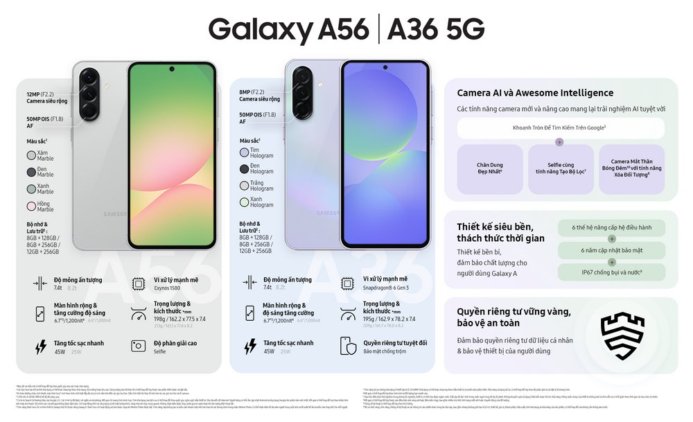 Samsung ra mắt Galaxy A56 5G, A36 5G và A26 5G