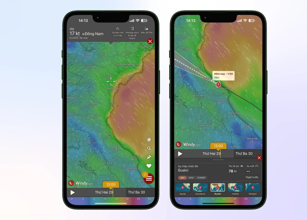 Theo dõi realtime diễn biến bão số 10 Bualoi trên iPhone