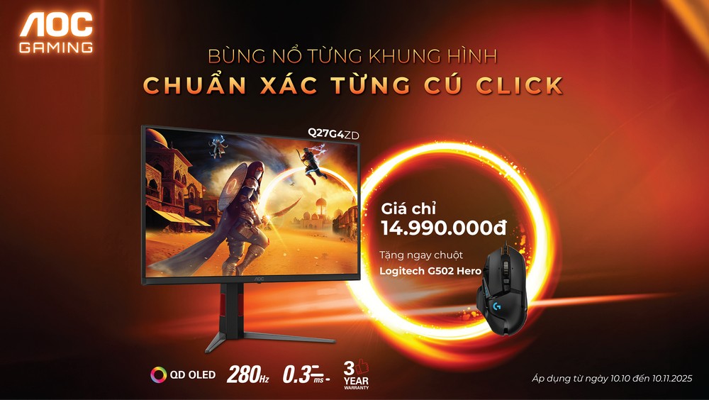AOC ra mắt màn hình gaming QD-OLED Q27G4ZD 280Hz