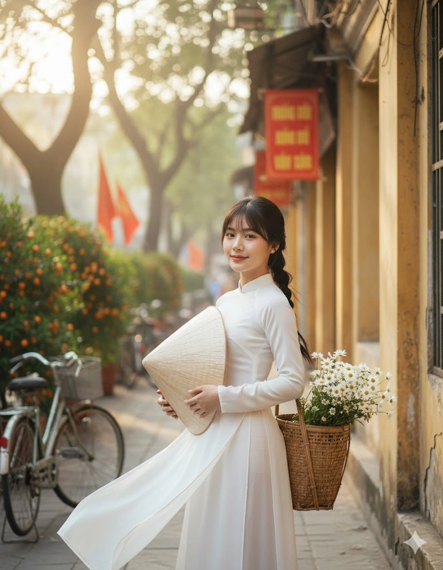 Vẻ đẹp phụ nữ Việt trong tà áo dài bằng Prompt AI