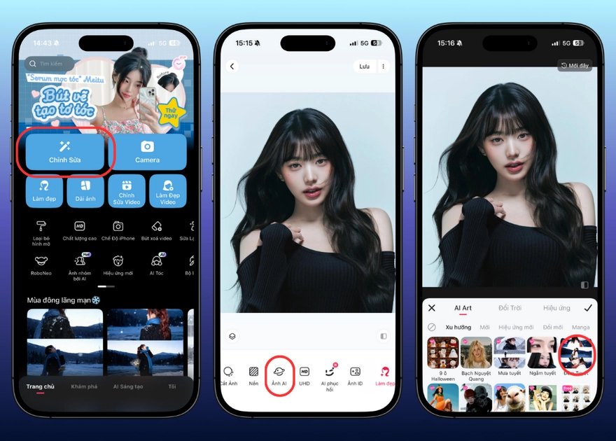 Cách tạo ảnh tuyết rơi bằng Meitu đang hot TikTok