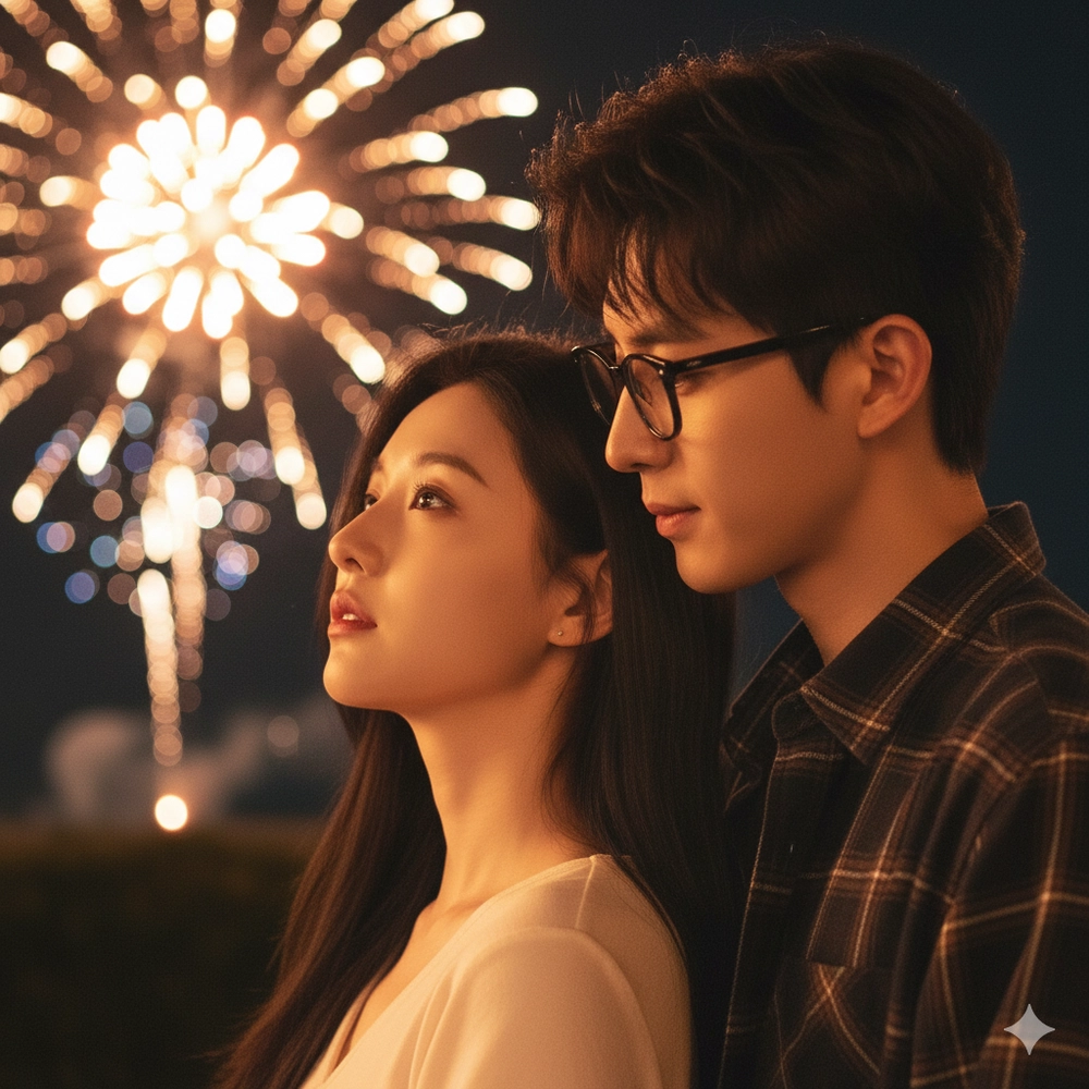Câu lệnh Gemini AI tạo ảnh pháo hoa lãng mạn cùng người yêu