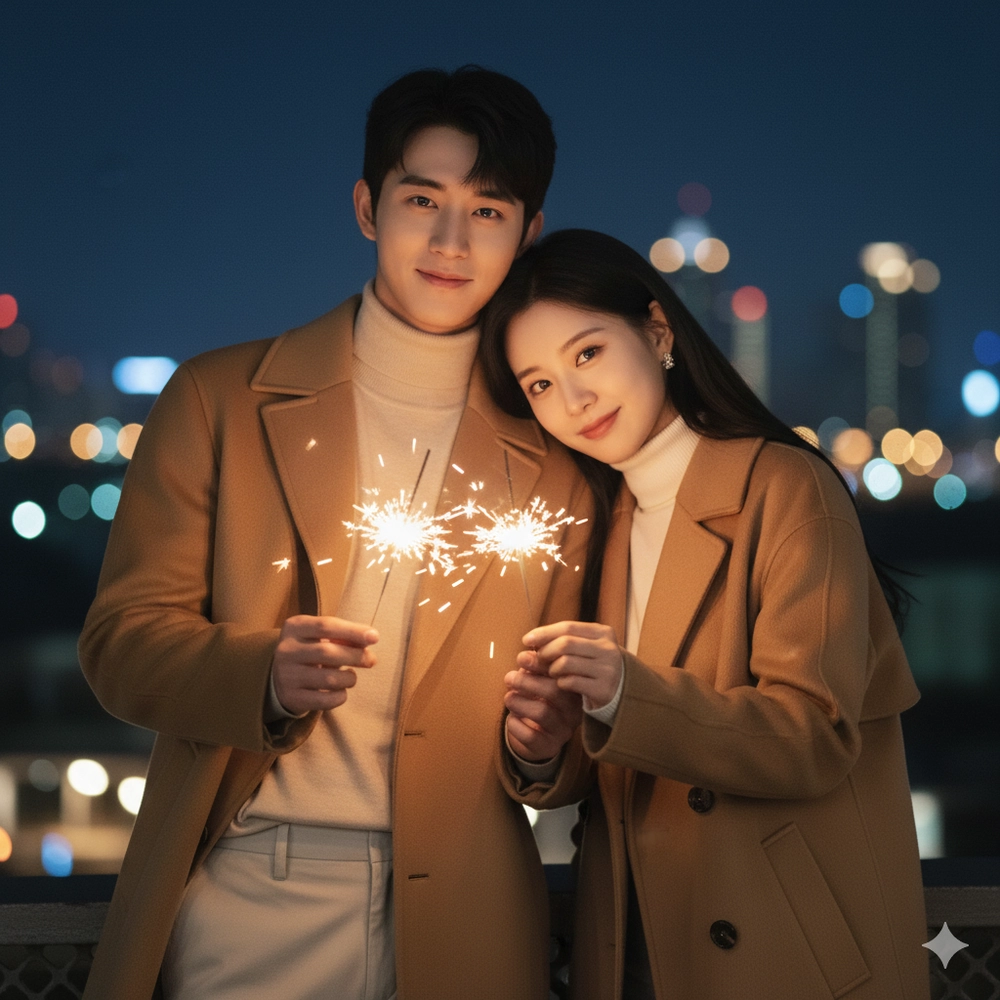 Câu lệnh Gemini AI tạo ảnh pháo hoa lãng mạn cùng người yêu