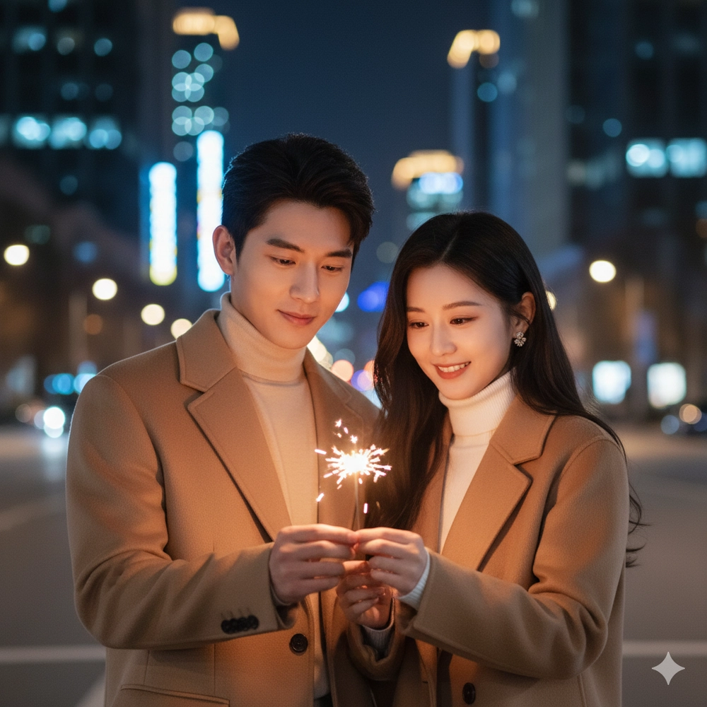 Câu lệnh Gemini AI tạo ảnh pháo hoa lãng mạn cùng người yêu