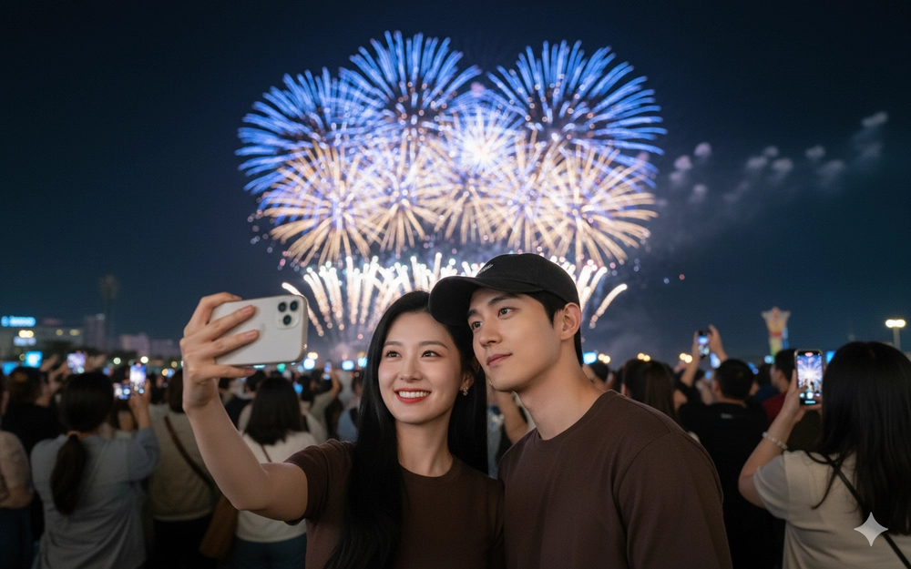 Câu lệnh Gemini AI tạo ảnh pháo hoa lãng mạn cùng người yêu