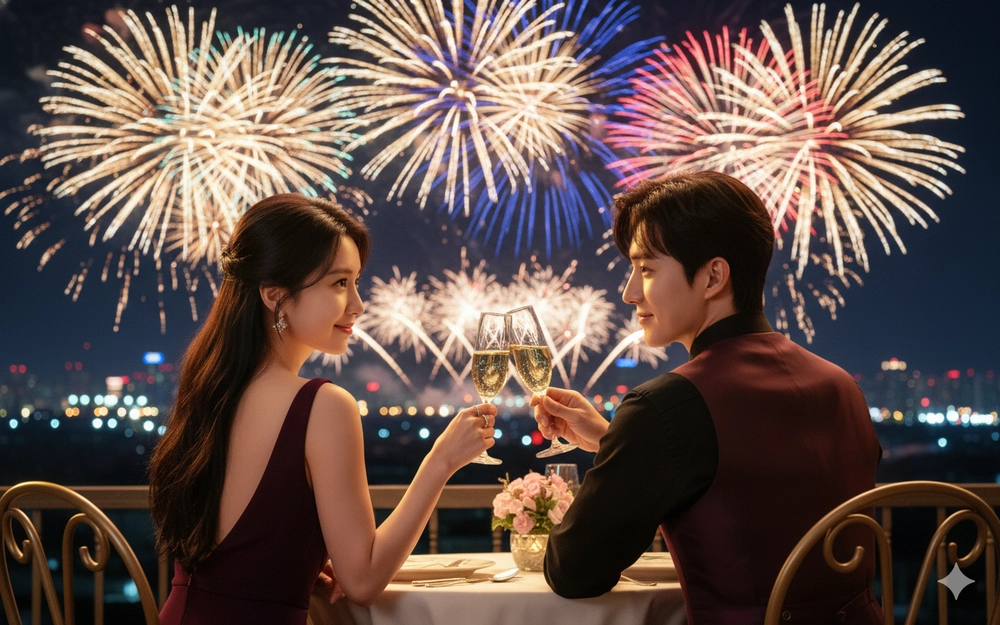 Câu lệnh Gemini AI tạo ảnh pháo hoa lãng mạn cùng người yêu