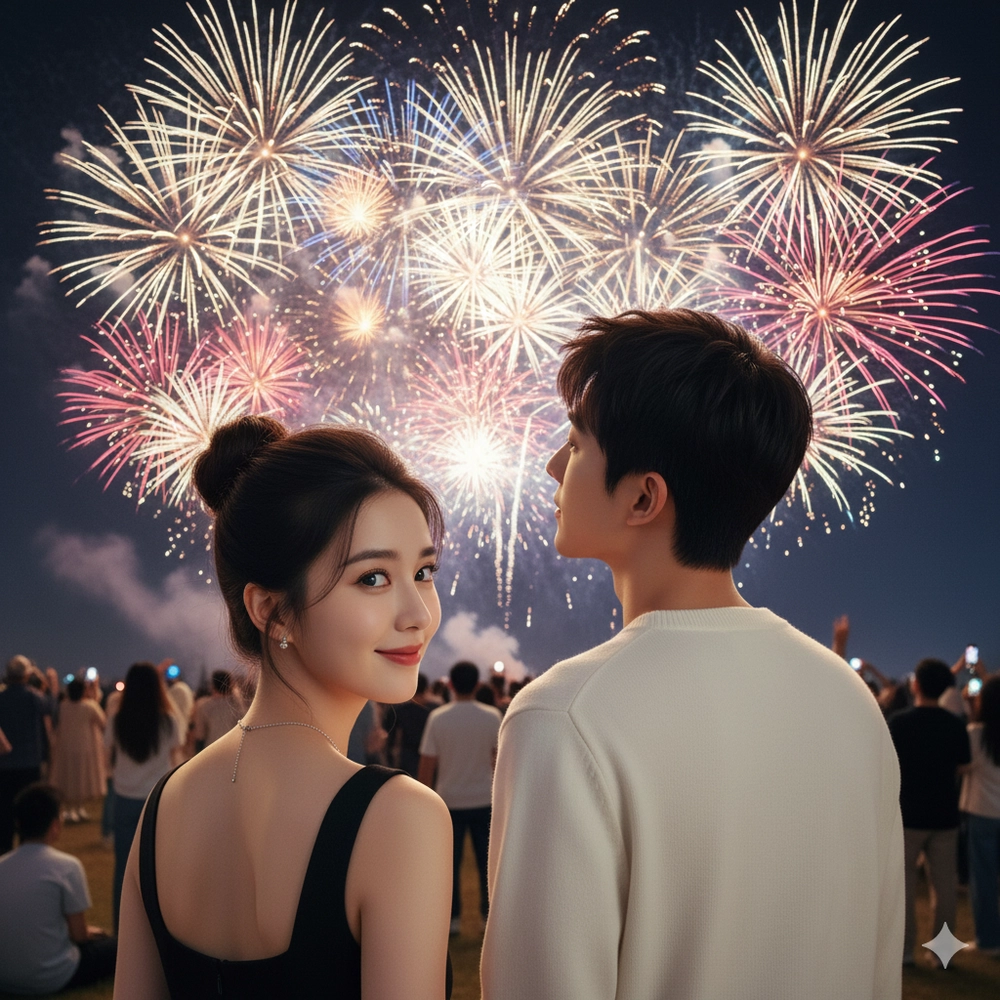 Câu lệnh Gemini AI tạo ảnh pháo hoa lãng mạn cùng người yêu