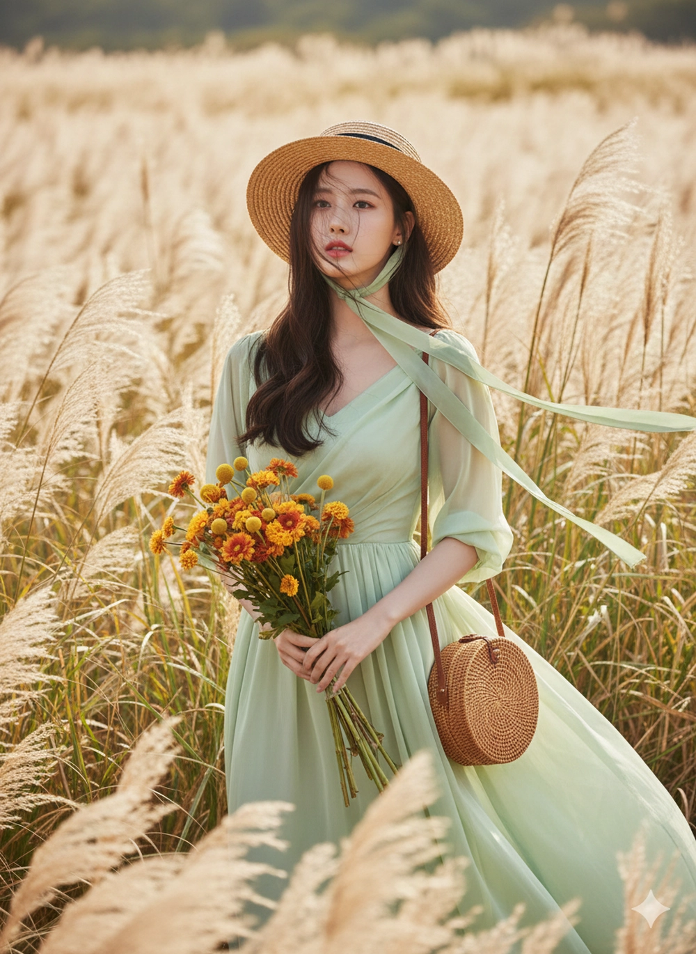 Câu lệnh Gemini tạo ảnh nàng thơ giữa đồng Cỏ Lau