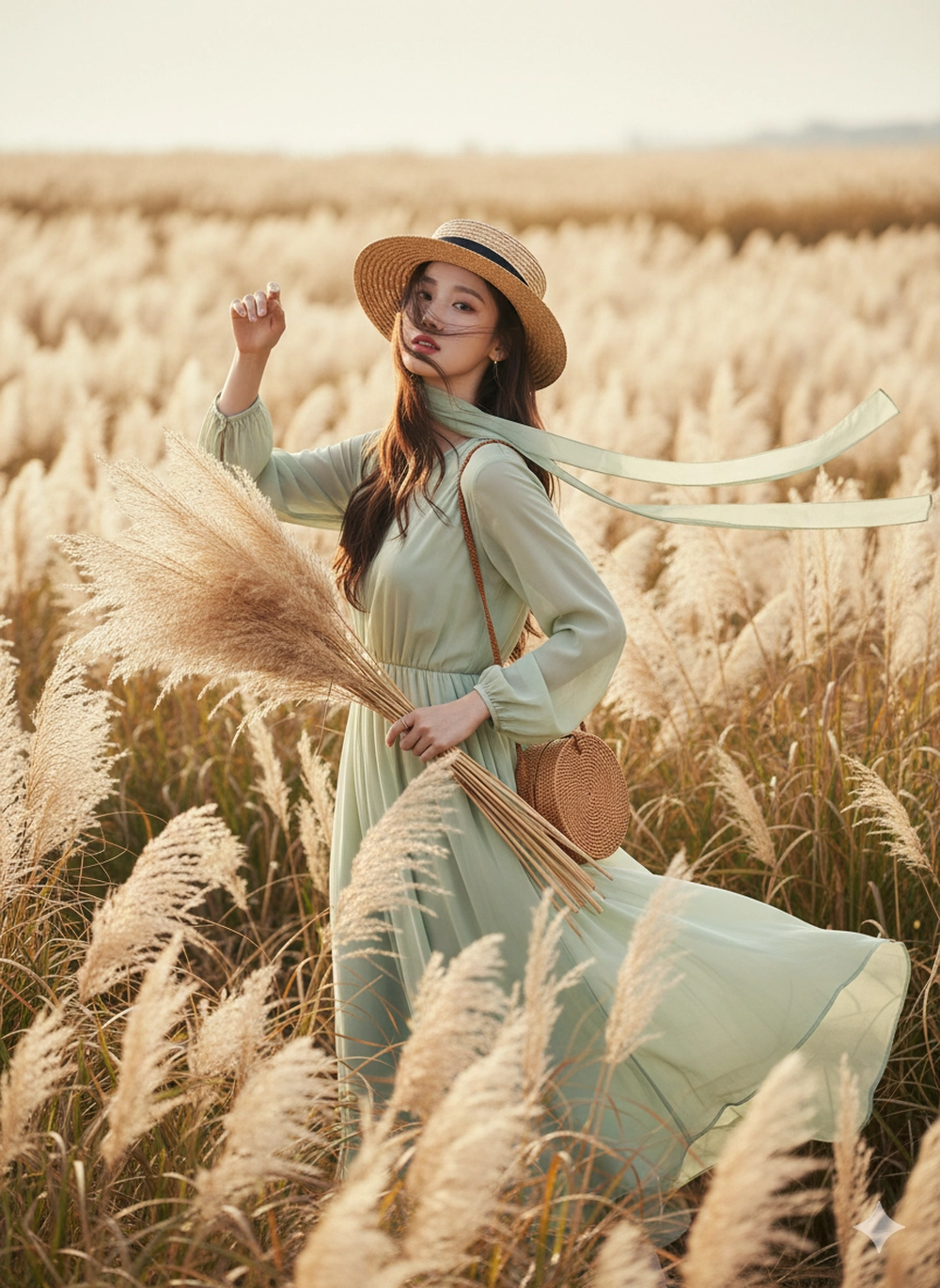 Câu lệnh Gemini tạo ảnh nàng thơ giữa đồng Cỏ Lau