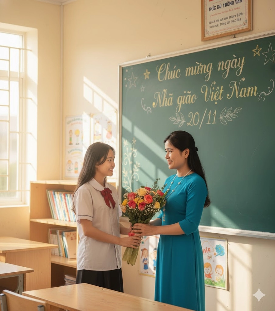 Câu lệnh tạo ảnh cô và trò ý nghĩa ngày 20/11