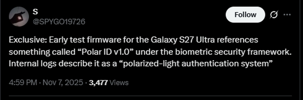 Galaxy S27 Ultra "hé lộ" Polar ID chống cả mặt nạ 3D