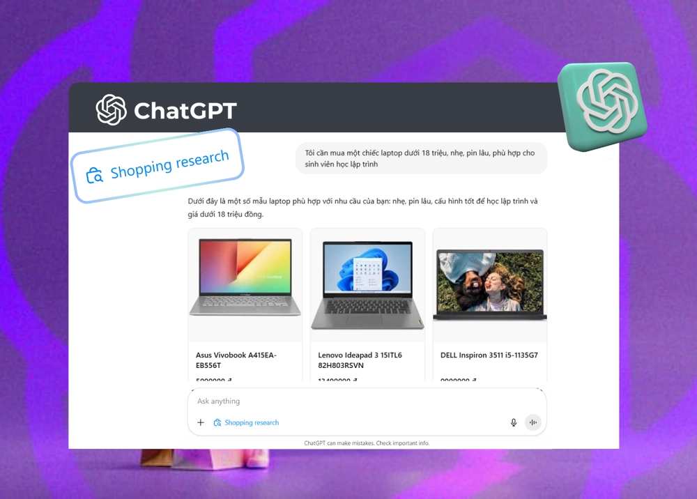 "Nhờ" ChatGPT tra cứu mua sắm hộ với tính năng cực đỉnh