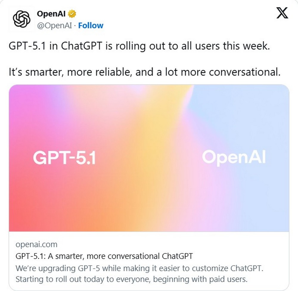 OpenAI giới thiệu GPT-5.1: Cá tính và thông minh hơn