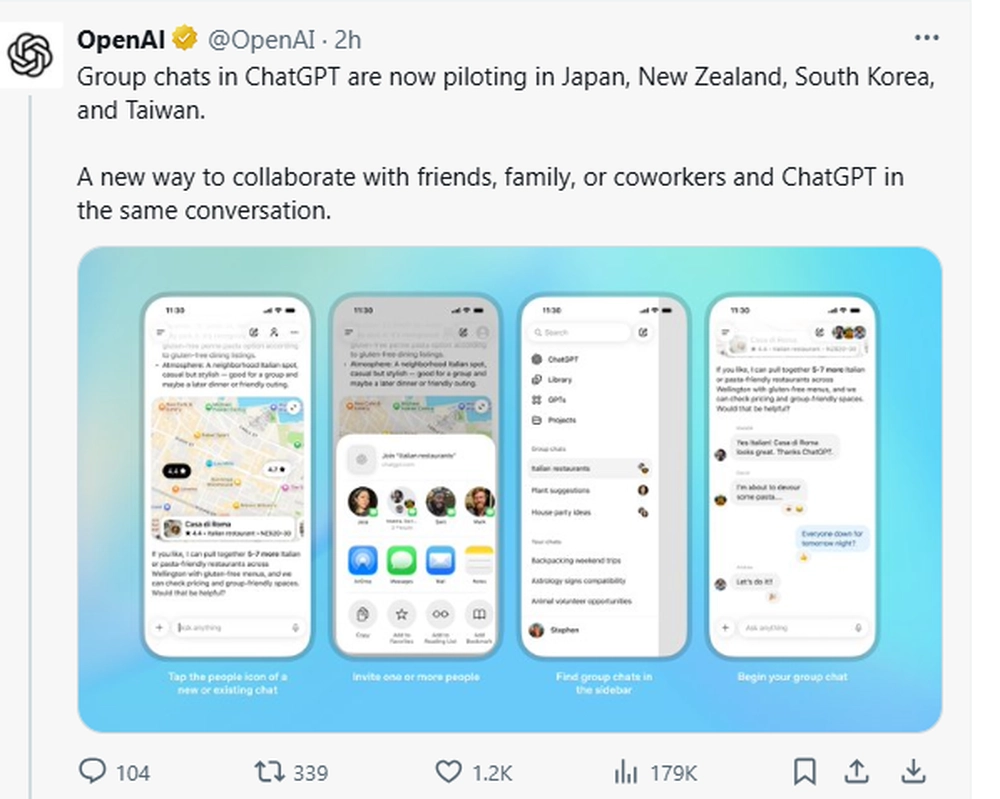 OpenAI ra mắt tính năng trò chuyện nhóm trên ChatGPT