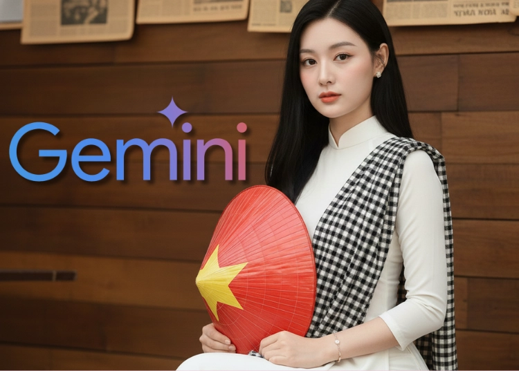 Câu lệnh Gemini AI tạo ảnh áo dài cùng lá cờ đỏ sao vàng