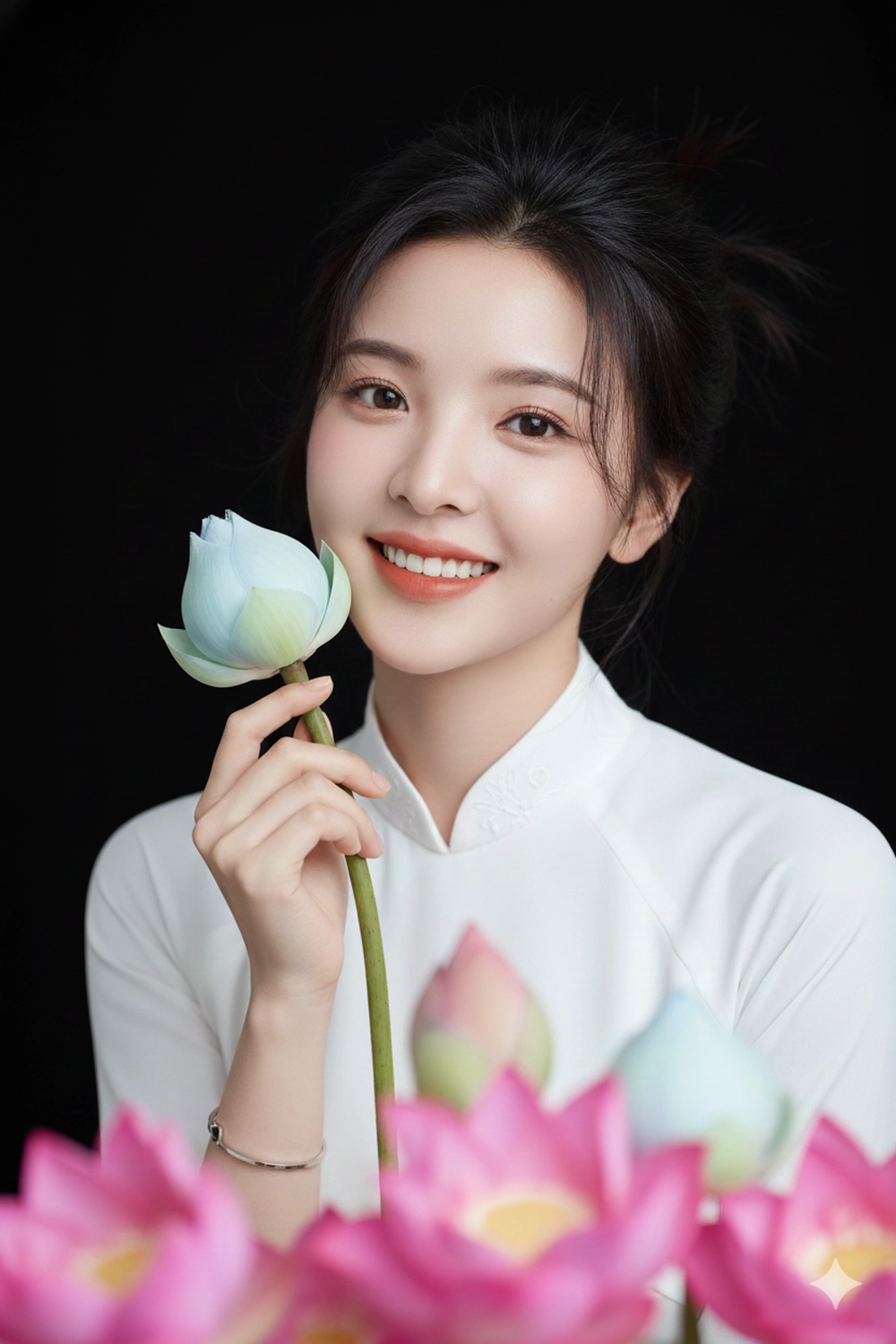 Câu lệnh Gemini AI tạo ảnh bên đóa sen đẹp mê ly