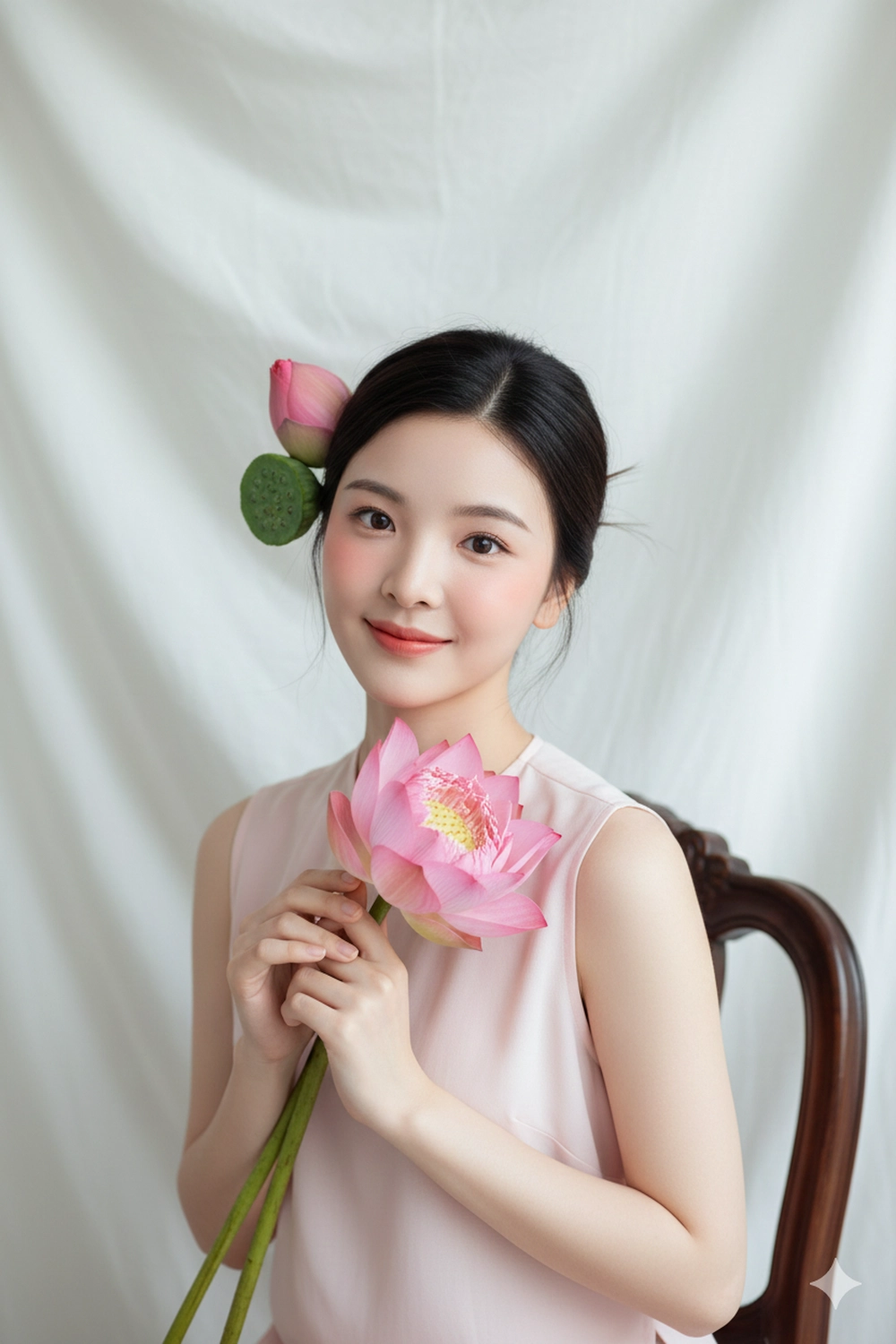 Câu lệnh Gemini AI tạo ảnh bên đóa sen đẹp mê ly