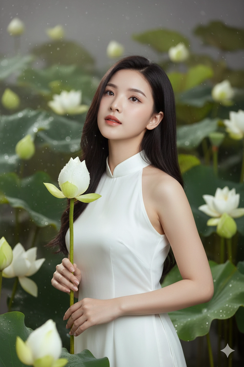 Câu lệnh Gemini AI tạo ảnh bên đóa sen đẹp mê ly