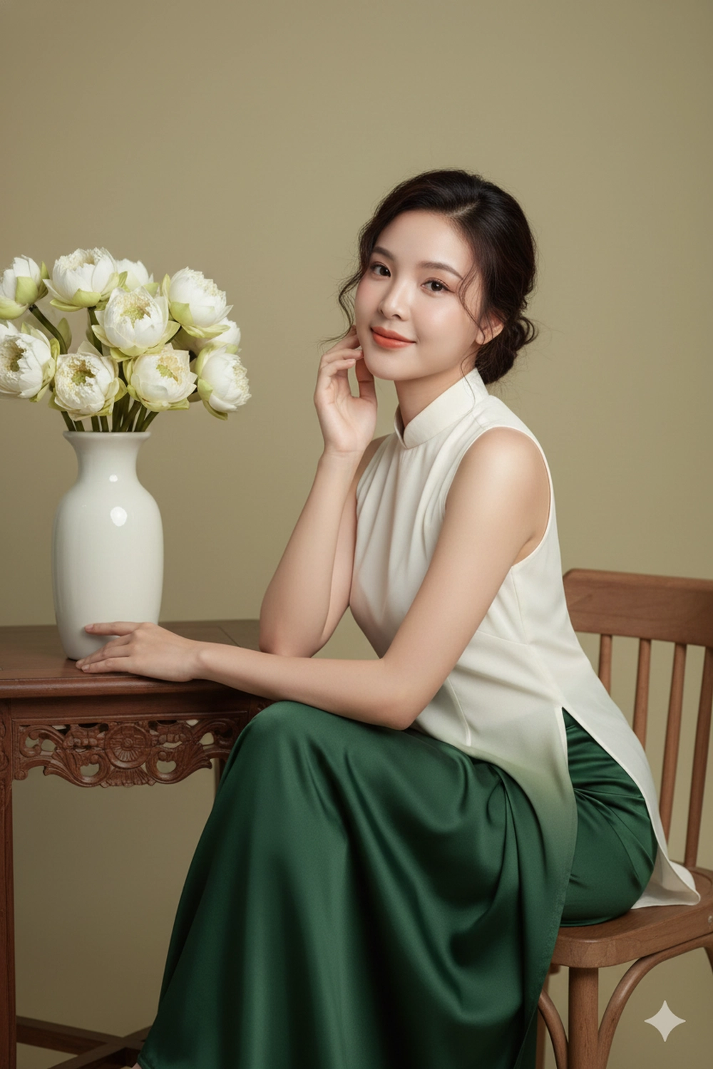 Câu lệnh Gemini AI tạo ảnh bên đóa sen đẹp mê ly