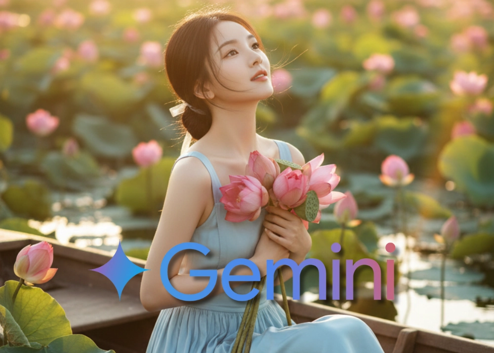 Câu lệnh Gemini AI tạo ảnh bên đóa sen đẹp mê ly