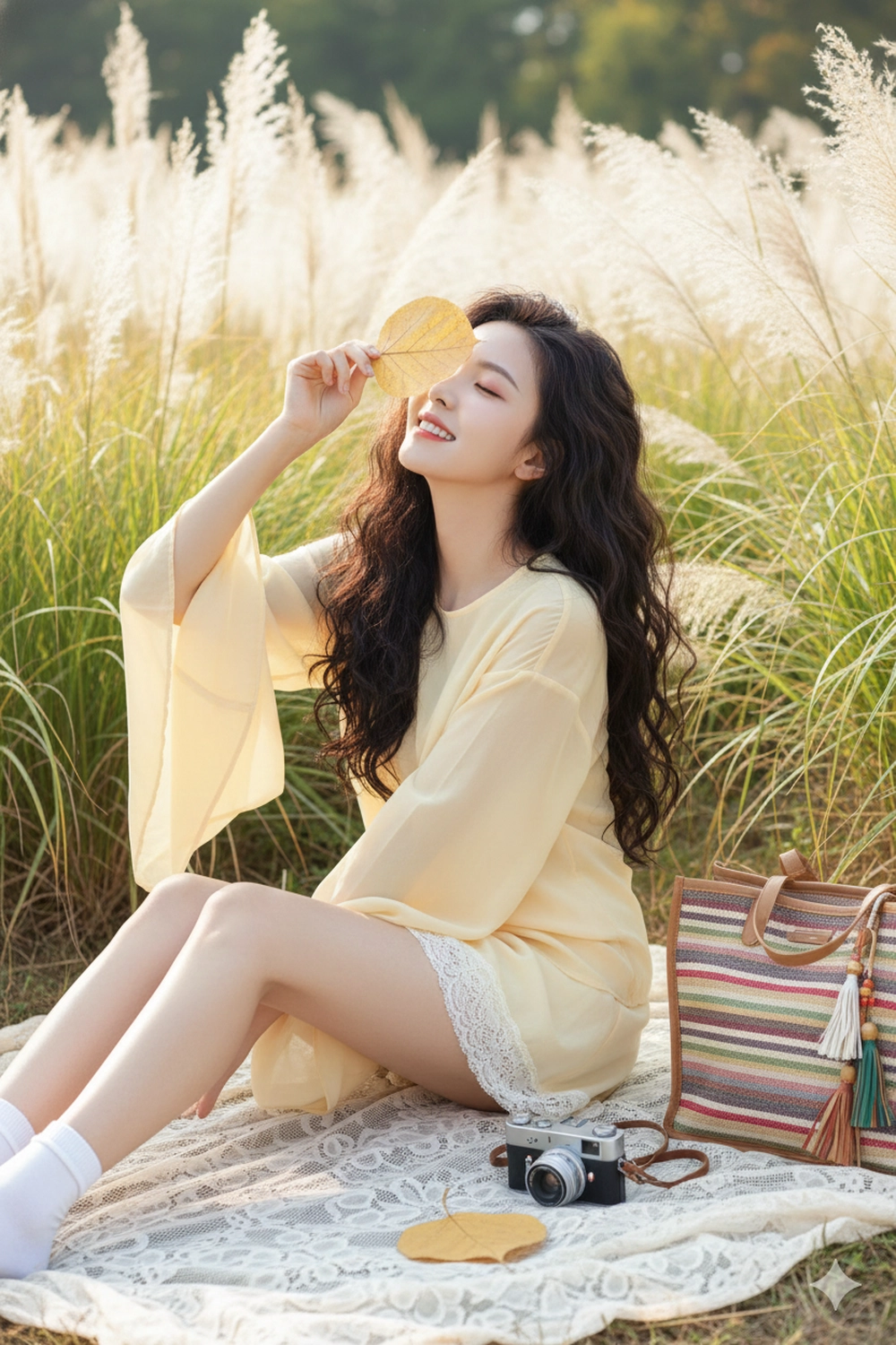 Prompt Gemini "hóa" nàng thơ mùa thu bên lá vàng khô