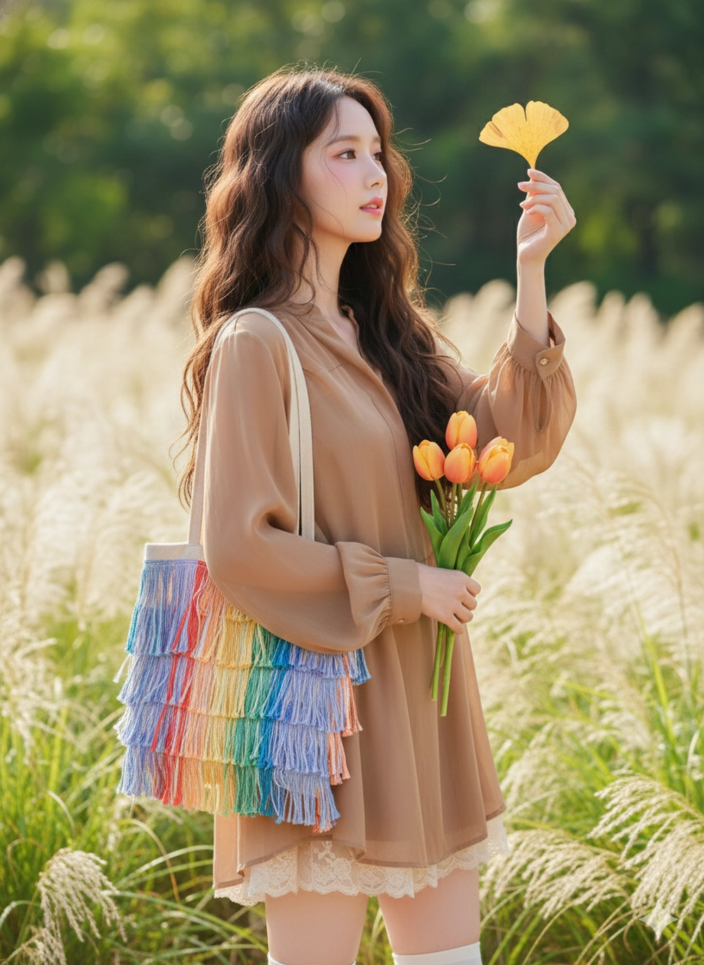 Prompt Gemini "hóa" nàng thơ mùa thu bên lá vàng khô