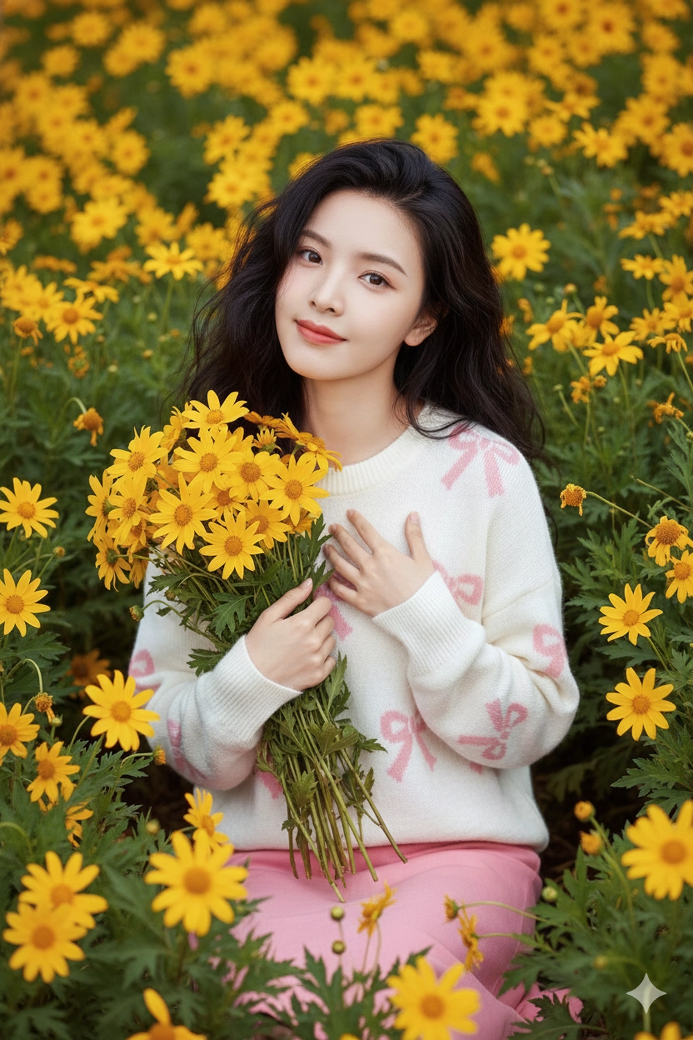 Prompt Gemini tạo ảnh bên hoa Dã Quỳ đẹp như mơ