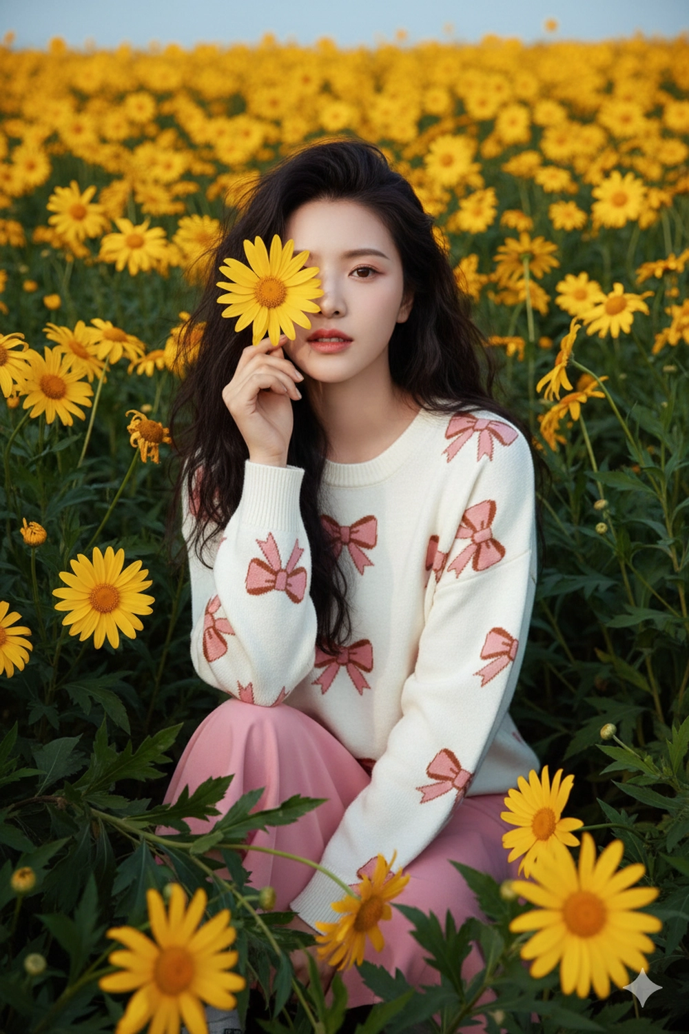 Prompt Gemini tạo ảnh bên hoa Dã Quỳ đẹp như mơ