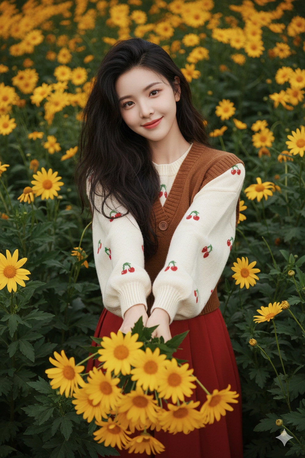 Prompt Gemini tạo ảnh bên hoa Dã Quỳ đẹp như mơ