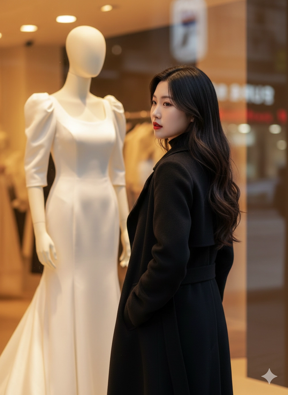 Prompt Gemini tạo ảnh cô gái trước bộ áo cưới mơ ước