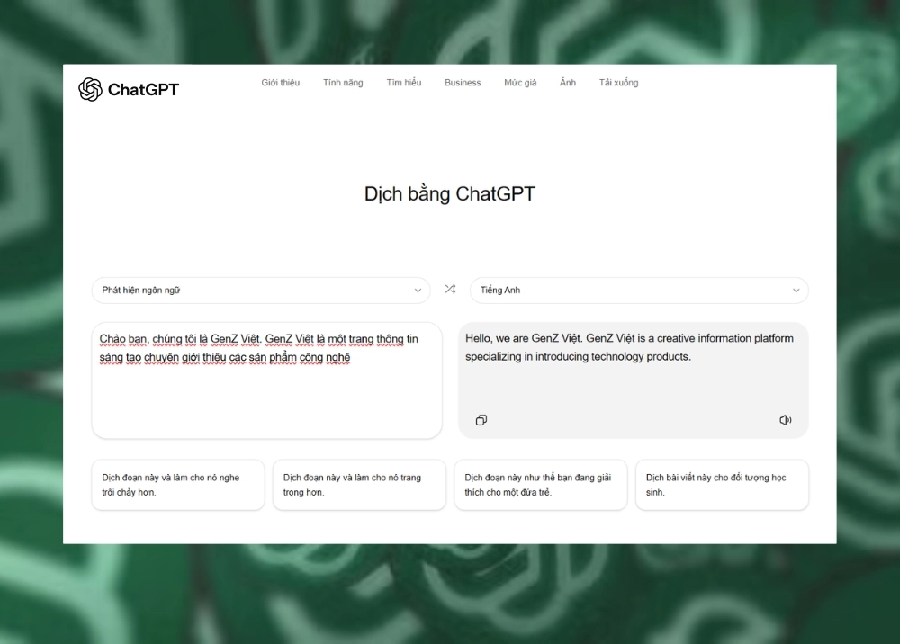 OpenAI ra mắt ChatGPT Translate: Dịch hơn 50 ngôn ngữ!