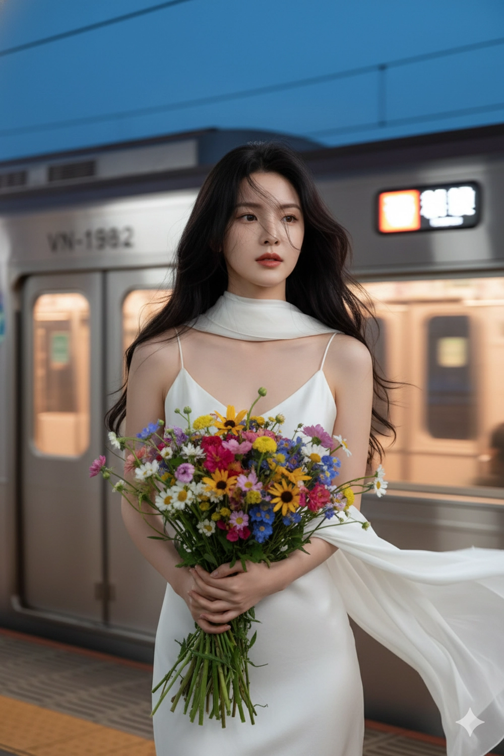 Prompt tạo ảnh check-in ga tàu điện Metro cực chất