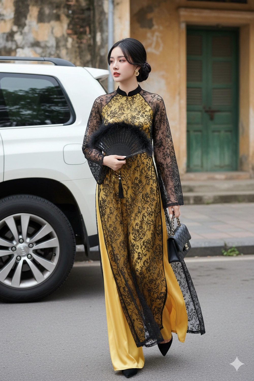 Hot trend Tết: Tạo ảnh áo dài ren đen bằng Gemini AI